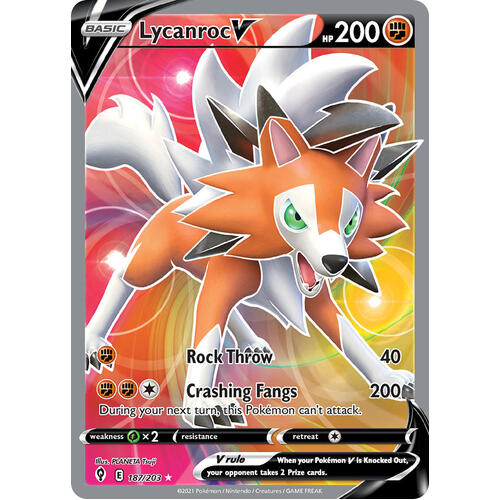 Lycanroc V 187/203 SWSH Evolving Skies Full Art Holo Ultra Rare Pokemon Card NEAR MINT TCG