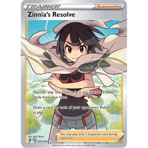 Zinnia's Resolve 203/203 SWSH Evolving Skies Full Art Holo Ultra Rare Pokemon Card NEAR MINT TCG