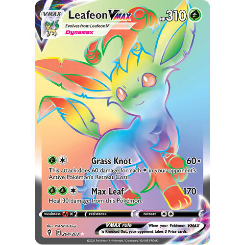 Leafeon VMAX 204/203 SWSH Evolving Skies Full Art Holo Hyper Rainbow