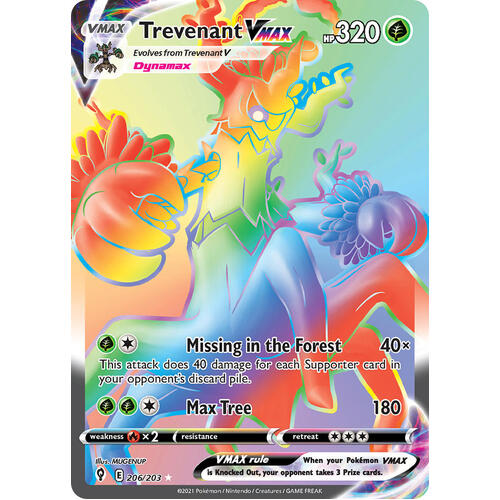 Trevanent VMAX 206/203 SWSH Evolving Skies Full Art Holo Hyper Rainbow Rare Pokemon Card NEAR MINT TCG