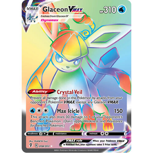 Glaceon VMAX 208/203 SWSH Evolving Skies Full Art Holo Hyper Rainbow Rare Pokemon Card NEAR MINT TCG