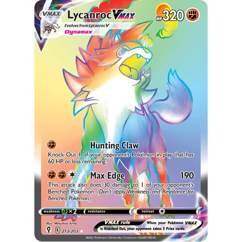 Lycanroc VMAX 213/203 SWSH Evolving Skies Full Art Holo Hyper Rainbow Rare Pokemon Card NEAR MINT TCG