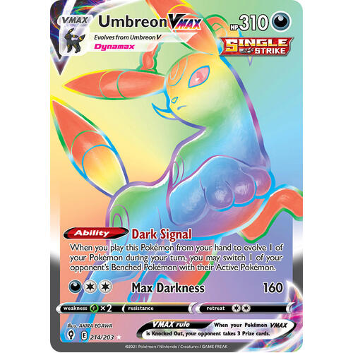 Umbreon VMAX 214/203 SWSH Evolving Skies Full Art Holo Hyper Rainbow Rare Pokemon Card NEAR MINT TCG