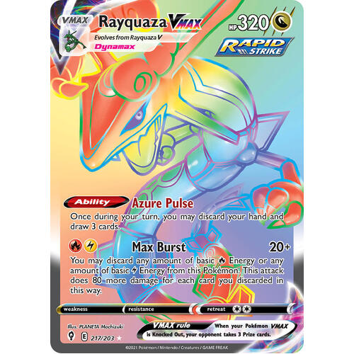 Rayquaza VMAX 217/203 SWSH Evolving Skies Full Art Holo Hyper Rainbow Rare Pokemon Card NEAR MINT TCG