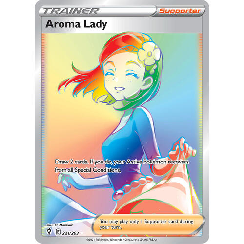 Aroma Lady 221/203 SWSH Evolving Skies Full Art Holo Hyper Rainbow Rare Pokemon Card NEAR MINT TCG