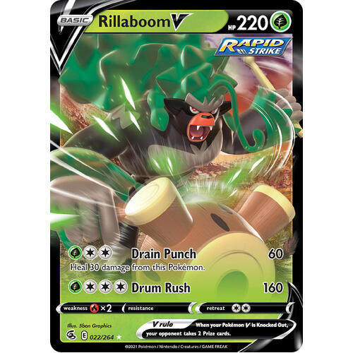 Rillaboom V 22/264 SWSH Fusion Strike Holo Ultra Rare Pokemon Card NEAR MINT TCG