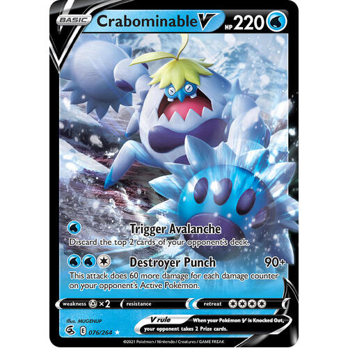 Crabominable V 76/264 SWSH Fusion Strike Holo Ultra Rare Pokemon Card NEAR MINT TCG