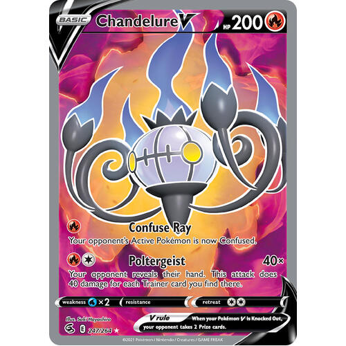Chandelure V 247/264 SWSH Fusion Strike Full Art Holo Ultra Rare Pokemon Card NEAR MINT TCG