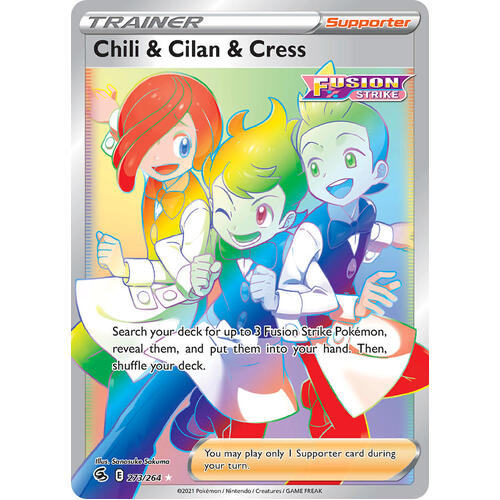 Chili & Cilan & Cress 273/264 SWSH Fusion Strike Full Art Holo Hyper Rainbow Rare Pokemon Card NEAR MINT TCG