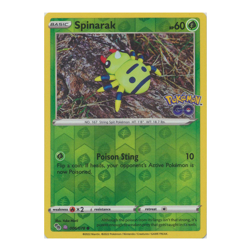 Spinarak (Peelable Ditto) 6/78 SWSH Pokemon Go Reverse Holo Rare Pokemon Card NEAR MINT TCG