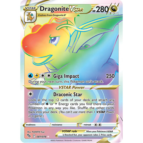 Dragonite VSTAR 81/78 SWSH Pokemon Go Holo Full Art Hyper Rainbow Rare Pokemon Card NEAR MINT TCG