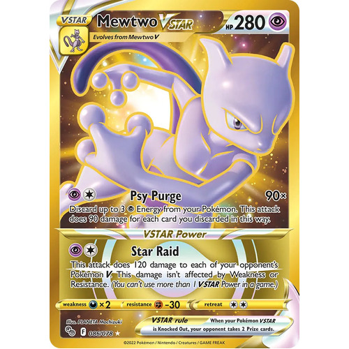 Mewtwo VSTAR 86/78 SWSH Pokemon Go Holo Full Art Gold Secret Rare Pokemon Card NEAR MINT TCG