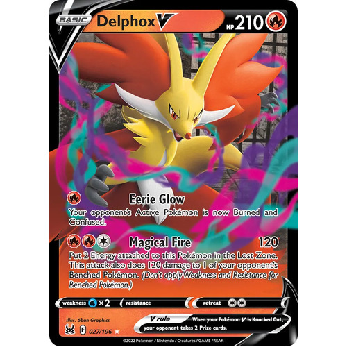 Delphox V 27/196 SWSH Lost Origin Holo Ultra Rare Pokemon Card NEAR MINT TCG