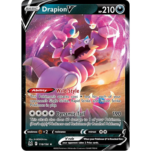 Drapion V 118/196 SWSH Lost Origin Holo Ultra Rare Pokemon Card NEAR MINT TCG