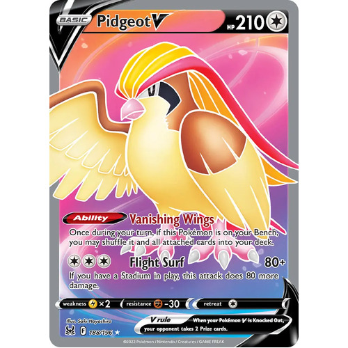 Pidgeot V 188/196 SWSH Lost Origin Holo Full Art Ultra Rare Pokemon Card NEAR MINT TCG