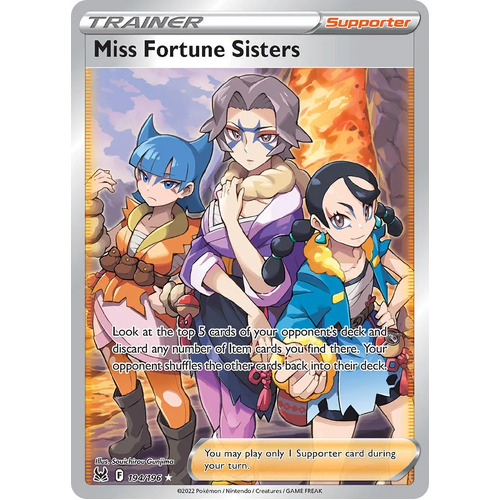 Miss Fortune Sisters 194/196 SWSH Lost Origin Holo Full Art Ultra Rare Pokemon Card NEAR MINT TCG
