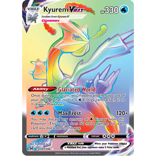 Kyurem VMAX 197/196 SWSH Lost Origin Holo Full Art Hyper Rainbow Rare Pokemon Card NEAR MINT TCG