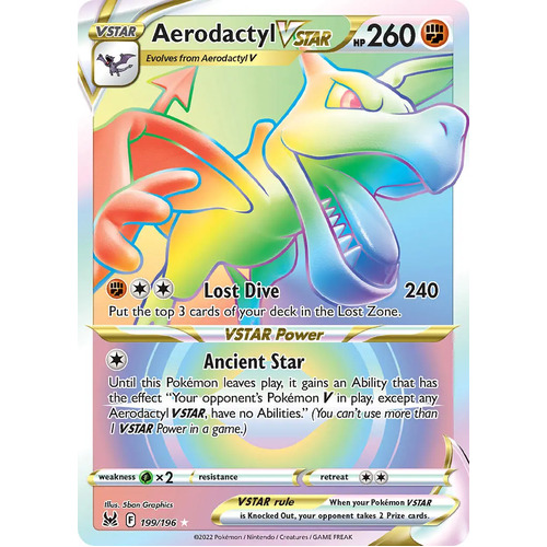 Aerodactyl VSTAR 199/196 SWSH Lost Origin Holo Full Art Hyper Rainbow Rare Pokemon Card NEAR MINT TCG