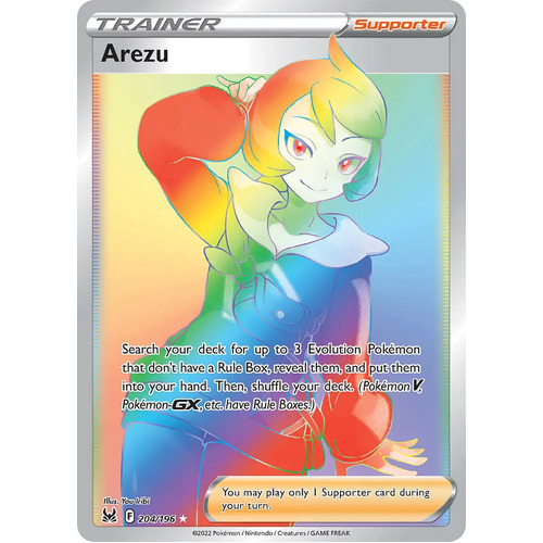Arezu 204/196 SWSH Lost Origin Holo Full Art Hyper Rainbow Rare Pokemon Card NEAR MINT TCG
