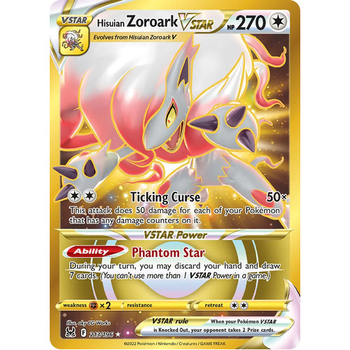 Hisuian Zoroark VSTAR 213/196 SWSH Lost Origin Holo Full Art Gold Secret Rare Pokemon Card NEAR MINT TCG