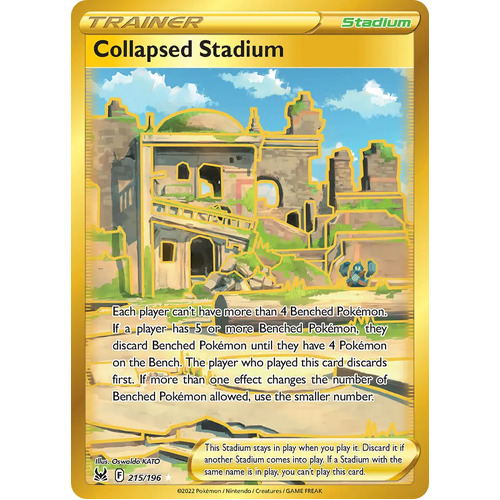 Collapsed Stadium 215/196 SWSH Lost Origin Holo Full Art Gold Secret Rare Pokemon Card NEAR MINT TCG