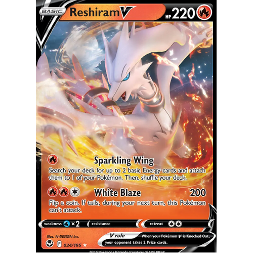 Reshiram V 24/195 SWSH Silver Tempest Holo Ultra Rare Pokemon Card NEAR MINT TCG
