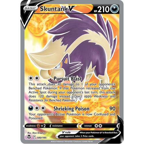 Skunktank V 180/195 SWSH Silver Tempest Holo Full Art Ultra Rare Pokemon Card NEAR MINT TCG