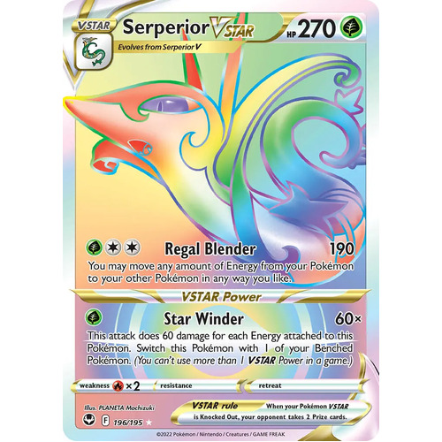 Serperior VSTAR 196/195 SWSH Silver Tempest Holo Full Art Hyper Rainbow Rare Pokemon Card NEAR MINT TCG