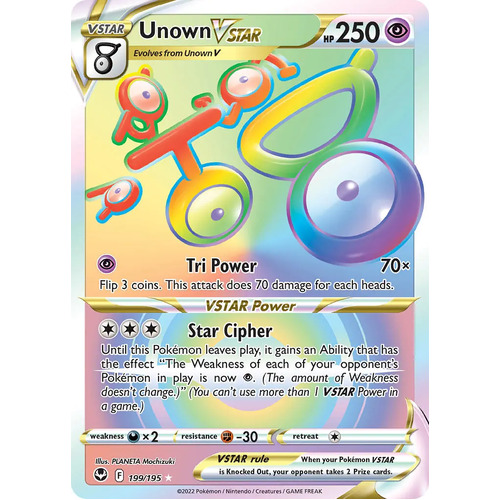 Unown VSTAR 199/195 SWSH Silver Tempest Holo Full Art Hyper Rainbow Rare Pokemon Card NEAR MINT TCG