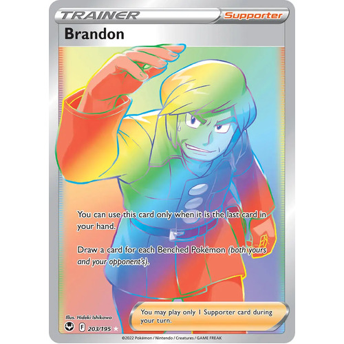 Brandon 203/195 SWSH Silver Tempest Holo Full Art Hyper Rainbow Rare Pokemon Card NEAR MINT TCG