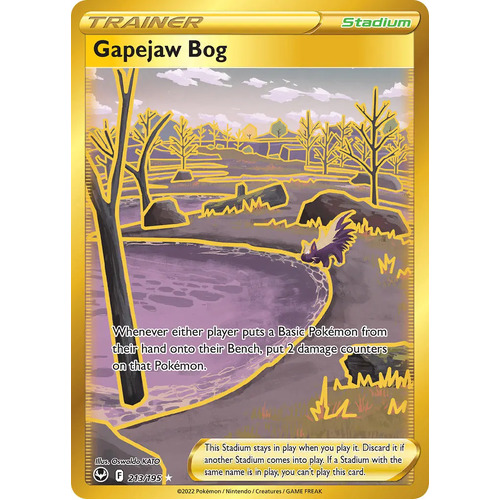 Gapejaw Bog 213/195 SWSH Silver Tempest Holo Full Art Gold Secret Rare Pokemon Card NEAR MINT TCG
