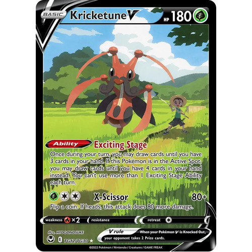 Kricketune V 12/30 SWSH Silver Tempest Trainer Gallery Full Art Holo Rare Pokemon Card NEAR MINT 