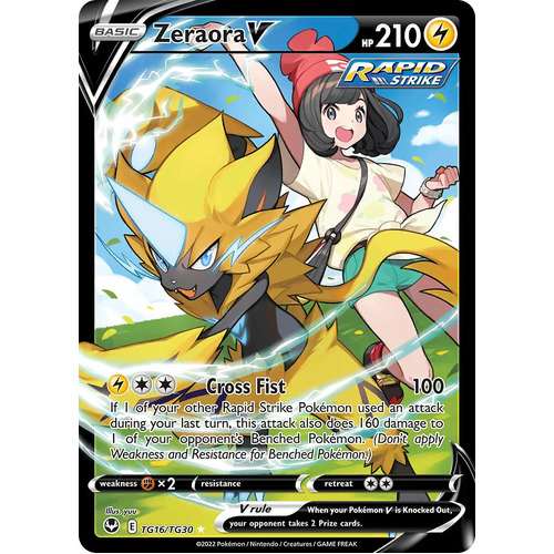 Zeraora V 16/30 SWSH Silver Tempest Trainer Gallery Full Art Holo Rare Pokemon Card NEAR MINT 