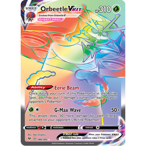 Orbeetle VMAX 186/185 Vivid Voltage Rainbow Rare Pokemon Card NEAR MINT TCG