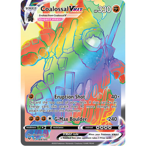 Coalossal VMAX  189/185 Vivid Voltage Rainbow Rare Pokemon Card NEAR MINT TCG