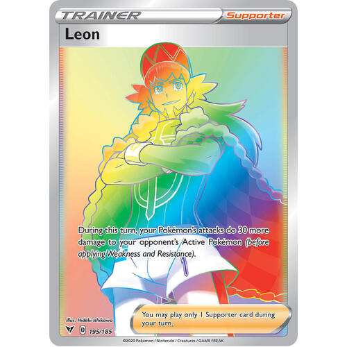 Leon 195/185 Vivid Voltage Rainbow Rare Pokemon Card NEAR MINT TCG