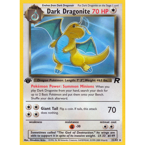 Dark Dragonite 22/82 Team Rocket 1st Edition Rare Pokemon Card NEAR MINT TCG