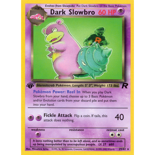 Dark Slowbro 29/82 Team Rocket 1st Edition Rare Pokemon Card NEAR MINT TCG