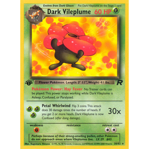 Dark Vileplume 30/82 Team Rocket 1st Edition Rare Pokemon Card NEAR MINT TCG
