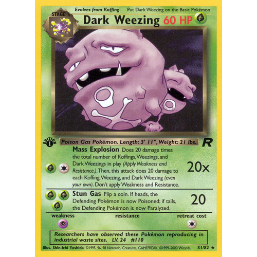 Dark Weezing 31/82 Team Rocket 1st Edition Rare Pokemon Card NEAR MINT TCG