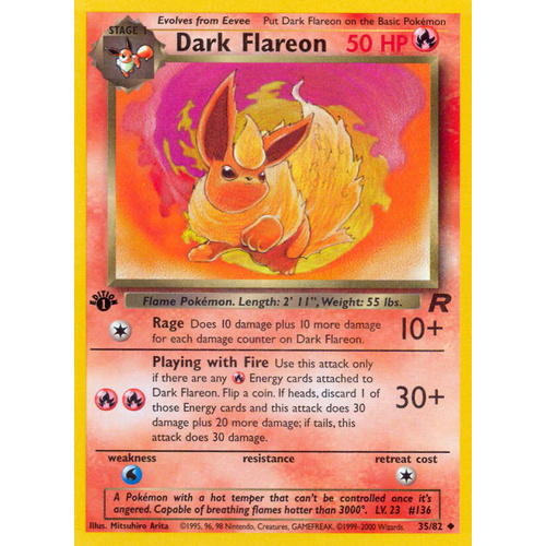 Dark Flareon 35/82 Team Rocket 1st Edition Uncommon Pokemon Card NEAR MINT TCG