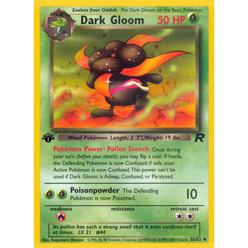 Dark Gloom 36/82 Team Rocket 1st Edition Uncommon Pokemon Card NEAR MINT TCG