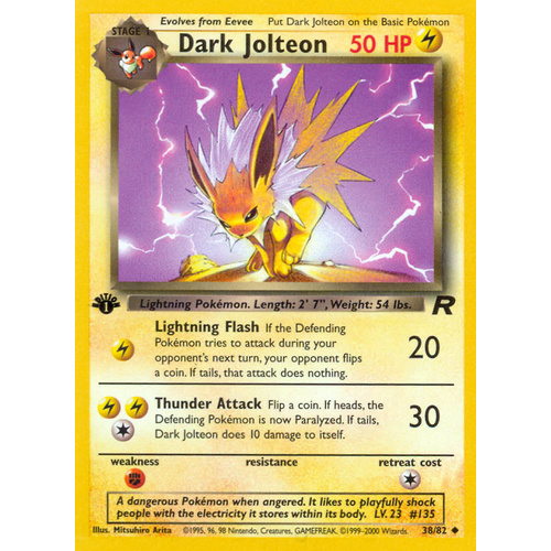 Dark Jolteon 38/82 Team Rocket 1st Edition Uncommon Pokemon Card NEAR MINT TCG