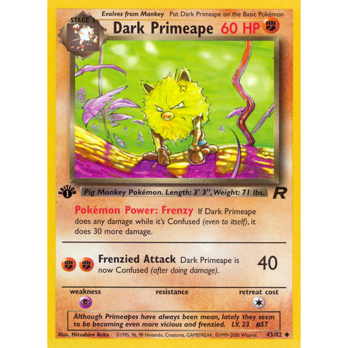 Dark Primeape 43/82 Team Rocket 1st Edition Uncommon Pokemon Card NEAR MINT TCG