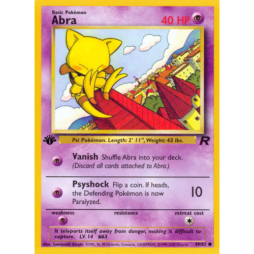 Abra 49/82 Team Rocket 1st Edition Common Pokemon Card NEAR MINT TCG