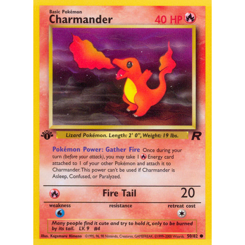 Charmander 50/82 Team Rocket 1st Edition Common Pokemon Card NEAR MINT TCG