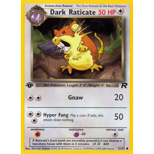 Dark Raticate 51/82 Team Rocket 1st Edition Common Pokemon Card NEAR MINT TCG