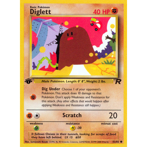 Diglett 52/82 Team Rocket 1st Edition Common Pokemon Card NEAR MINT TCG