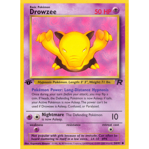 Drowzee 54/82 Team Rocket 1st Edition Common Pokemon Card NEAR MINT TCG