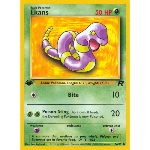 Ekans 56/82 Team Rocket 1st Edition Common Pokemon Card NEAR MINT TCG